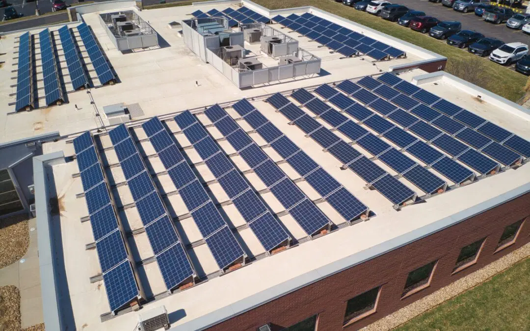 Commercial energy project with solar infrastructure and engineering overlays
